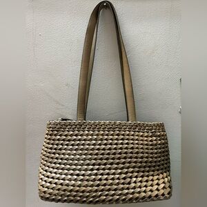 Fossil Tan Leather Woven Shoulder Bag